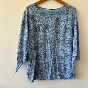 Hot Cotton Lightweight Sweatshirt Womens 2XL Blue Floral Boatneck Made in USA